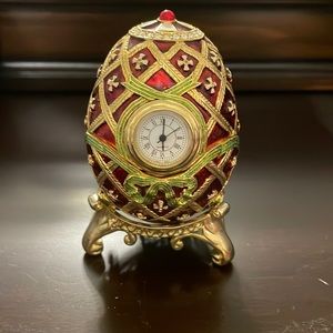 Faberge Egg Clock - Red & Gold